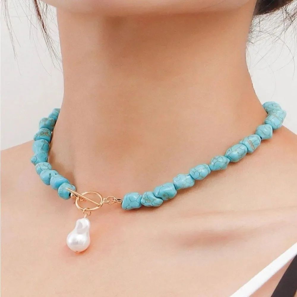 Turquoise stope summer necklace A283